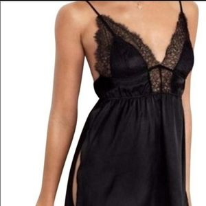 Black silk and lace baby doll lingerie top